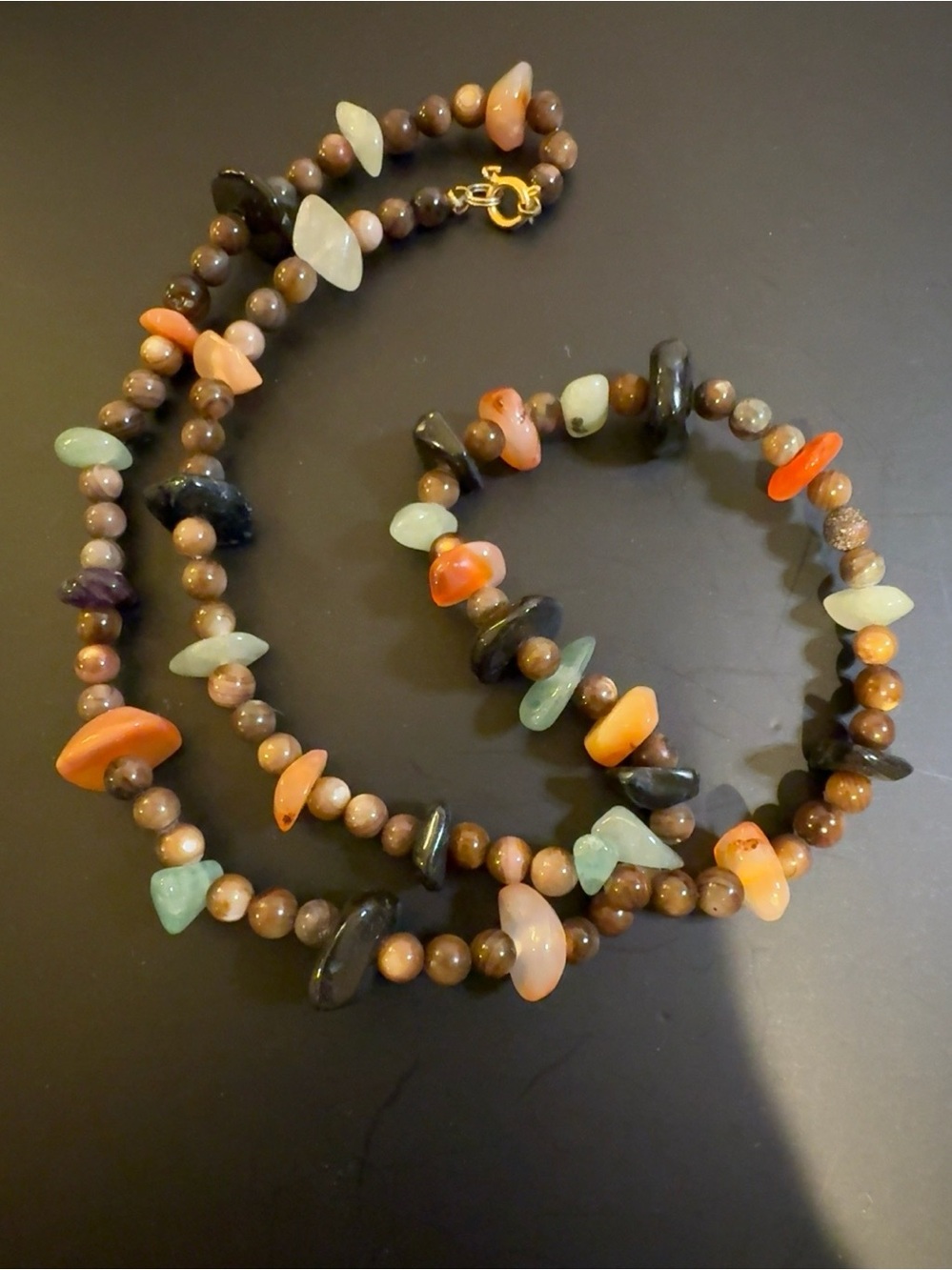 Vintage Multi Gemstone Nugget & Brown Bead Necklace